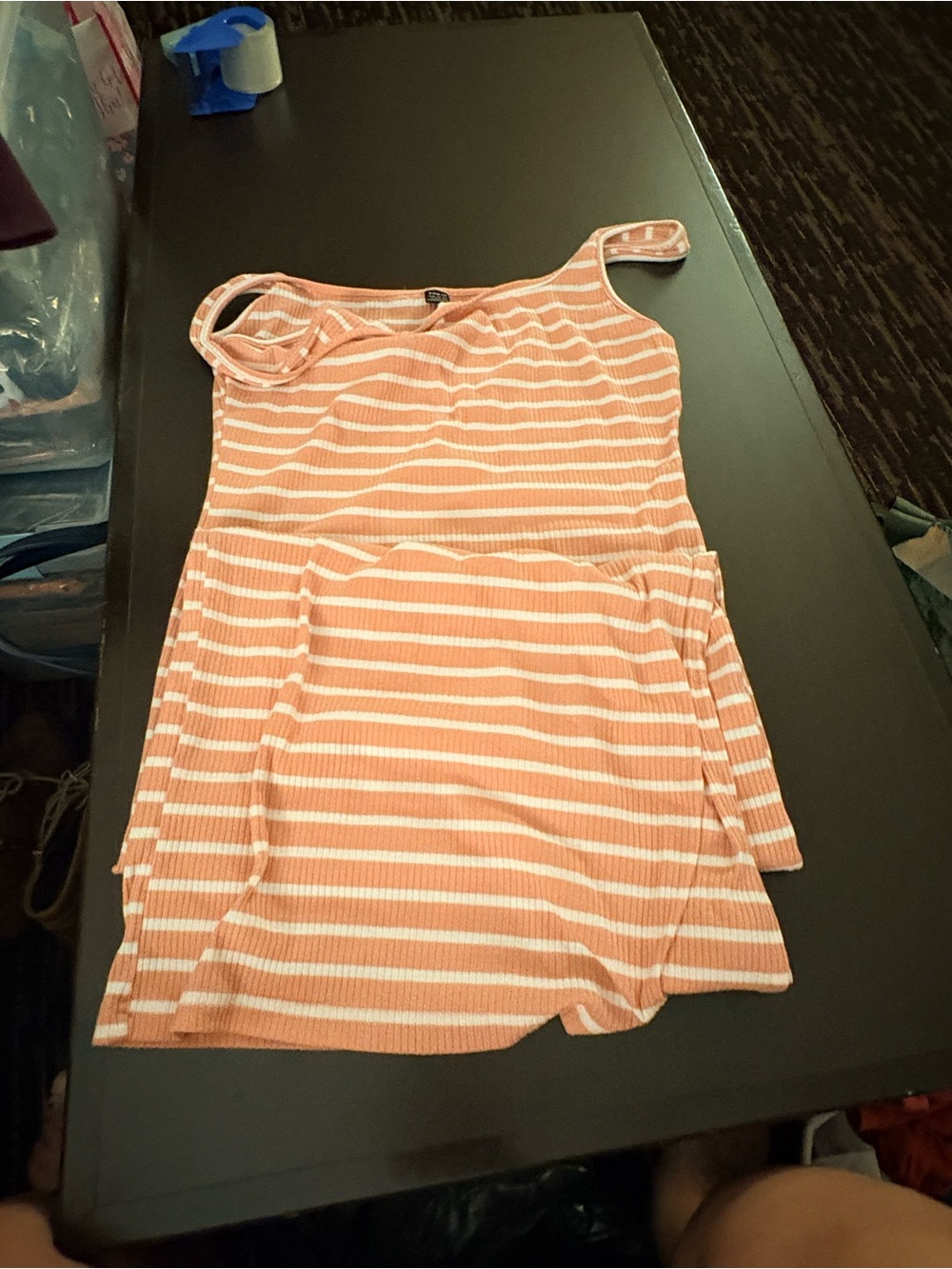 SHEIN Peach and White Striped One-Shoulder Maxi Dress